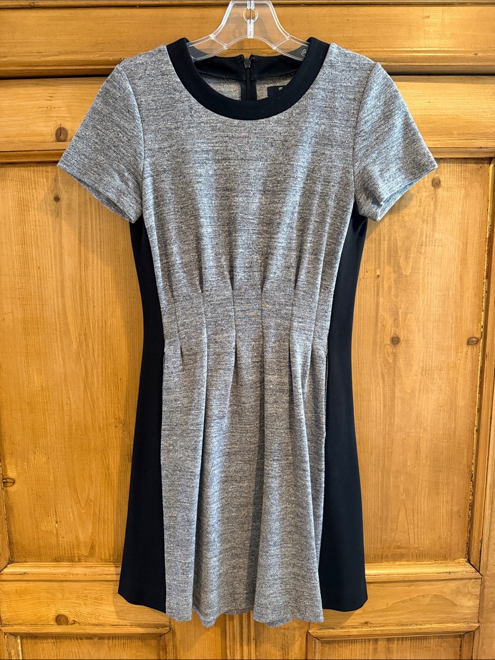 Madewell Parkline Gray and Black Fit-&-Flare Short Sleeve Dress